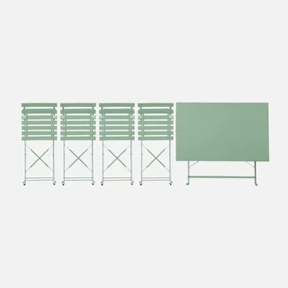 Ensemble bistrot Emilia table pliante 4 chaises métal bleu canard jardin terrasse
