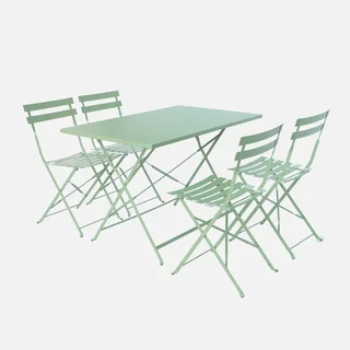 Ensemble bistrot Emilia table pliante 4 chaises métal bleu canard jardin terrasse