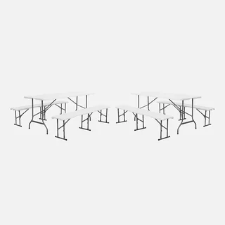 Set 2 tables réception pliantes 180cm avec bancs acier intérieur extérieur