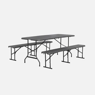 Set de 2 tables pliantes 180 cm avec bancs acier pour réception