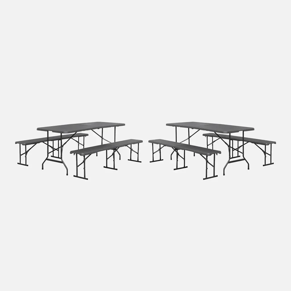Set de 2 tables pliantes 180 cm avec bancs acier pour réception