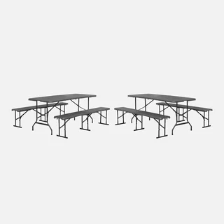 Set de 2 tables pliantes 180 cm avec bancs acier pour réception