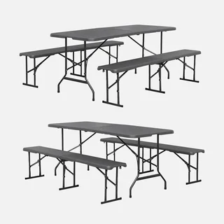 Set de 2 tables pliantes 180 cm avec bancs acier pour réception