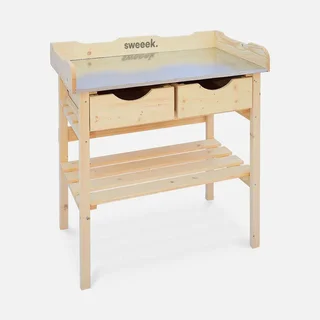 Table de rempotage en bois d'épicéa avec double tiroir de rangement