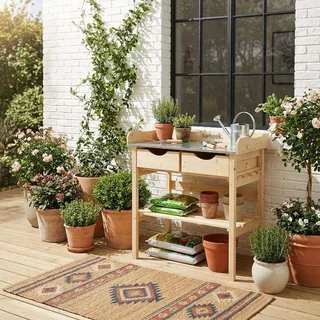Table de rempotage en bois d'épicéa avec double tiroir de rangement