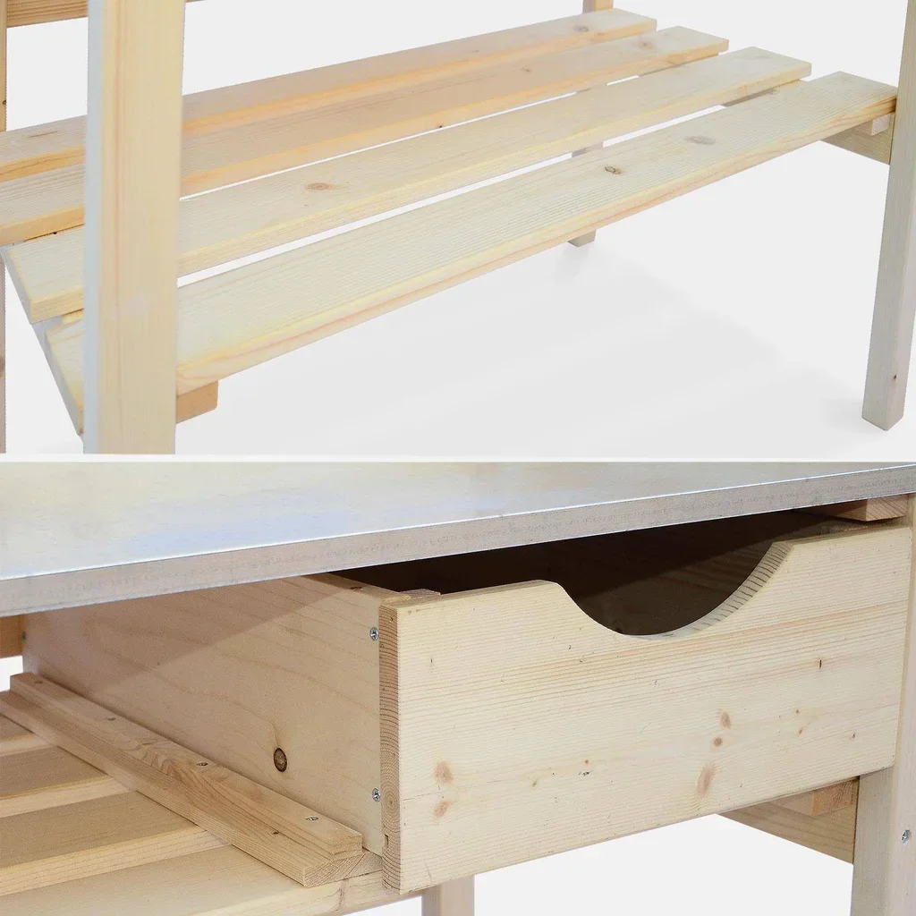 Table de rempotage en bois d'épicéa avec double tiroir de rangement
