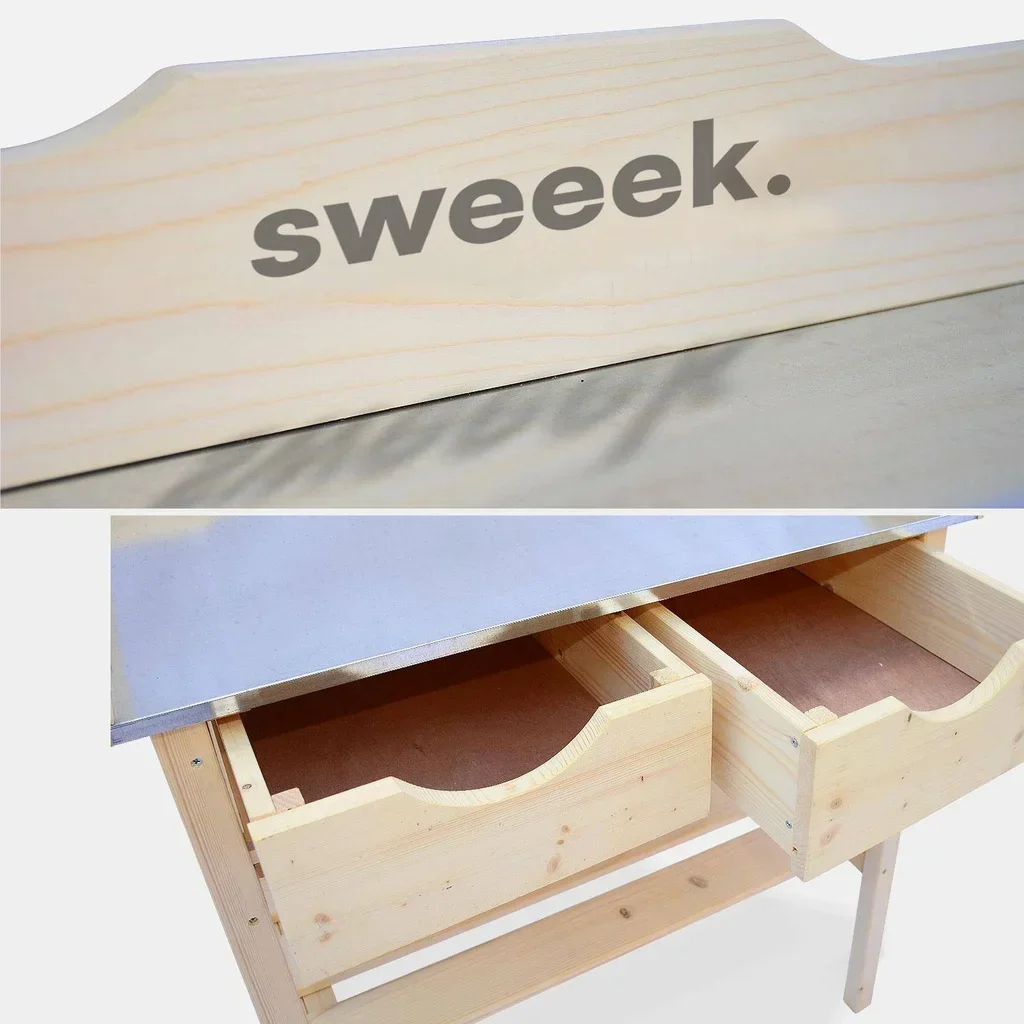 Table de rempotage en bois d'épicéa avec double tiroir de rangement