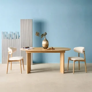 Table ovale extensible 6-8 places hévéa massif et chêne plaqué