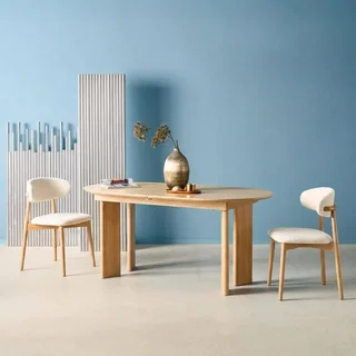 Table ovale extensible 6-8 places hévéa massif et chêne plaqué