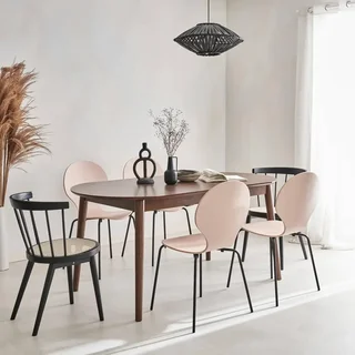Table à manger ovale extensible Lina 6-8 places hévéa et chêne