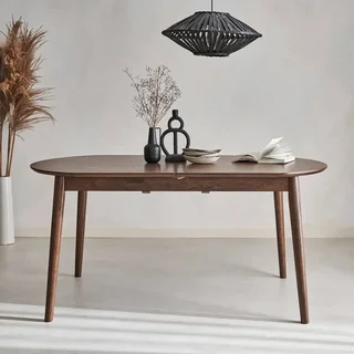 Table à manger ovale extensible Lina 6-8 places hévéa et chêne