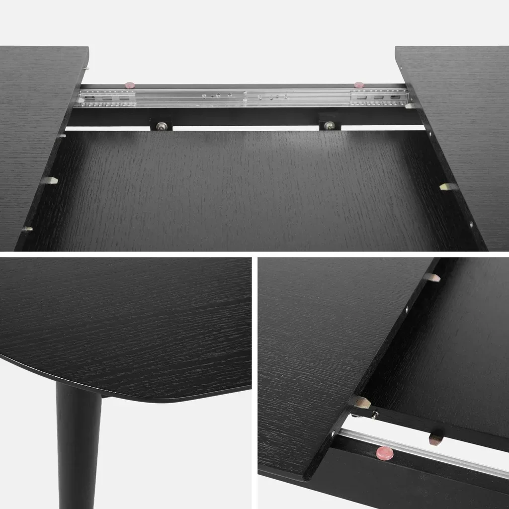 Table à manger extensible Lina 6-8 places hévéa et chêne plaqué