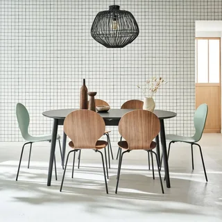 Table à manger extensible Lina 6-8 places hévéa et chêne plaqué