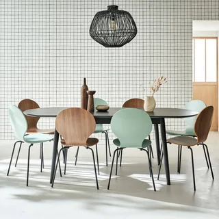 Table à manger extensible Lina 6-8 places hévéa et chêne plaqué