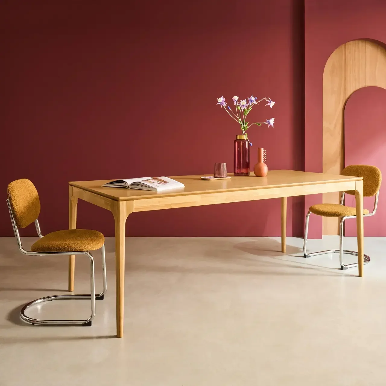Elena Dining Table 8 Seater Solid Hevea Wood Ash 200 cm
