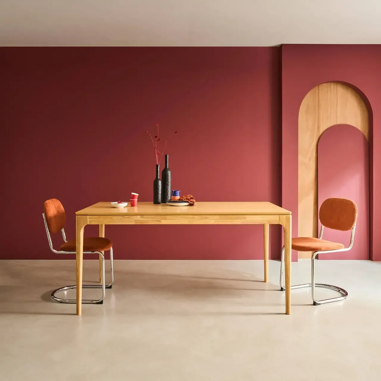 Table à manger Elena 160 cm bois massif hévéa frêne 6 personnes