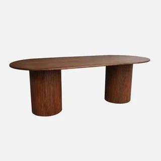 Table rectangulaire hévéa massif chêne plaqué 8 personnes 220 cm Estelle