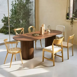 Table rectangulaire hévéa massif chêne plaqué 8 personnes 220 cm Estelle
