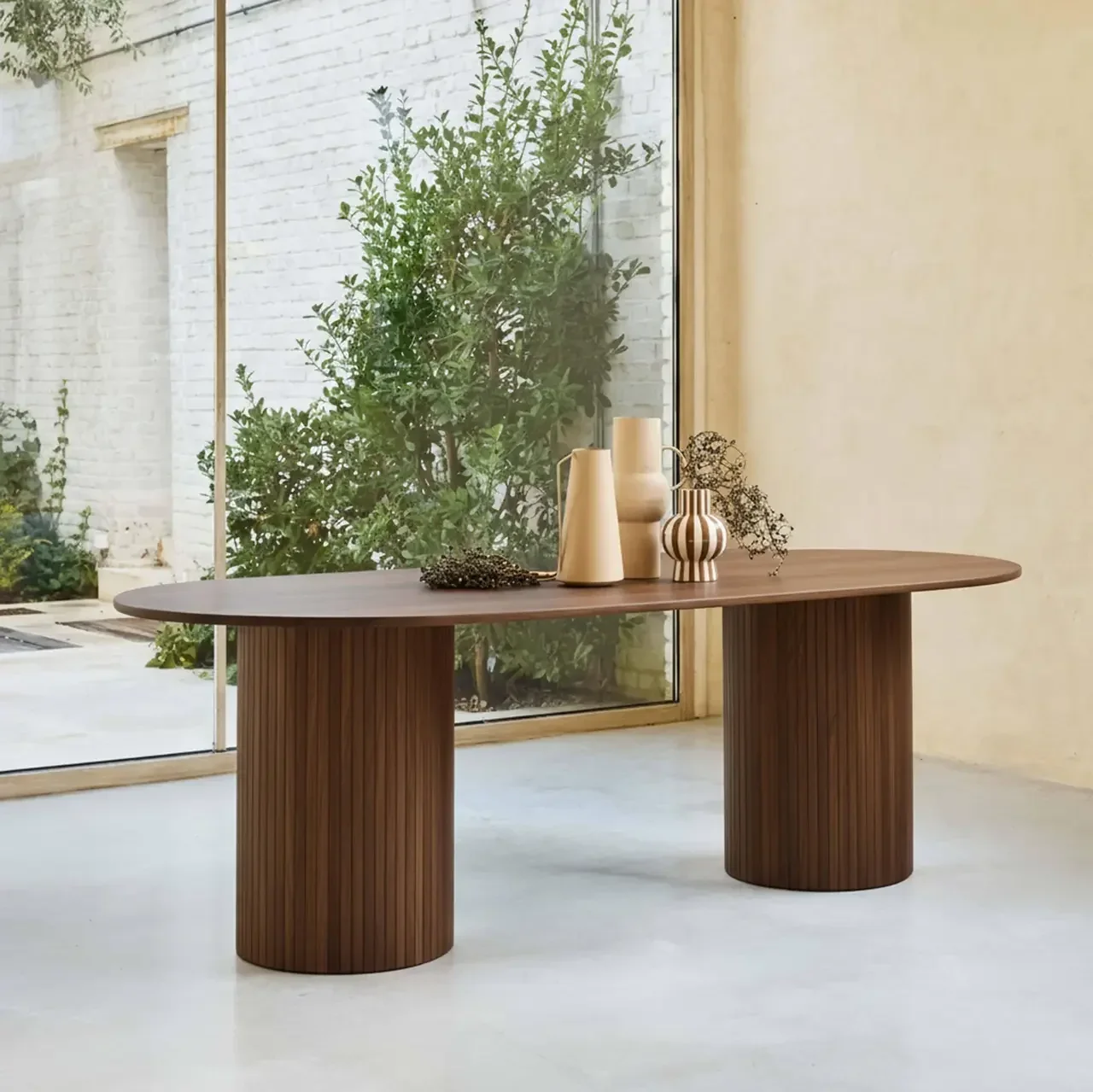 Table rectangulaire hévéa massif chêne plaqué 8 personnes 220 cm Estelle