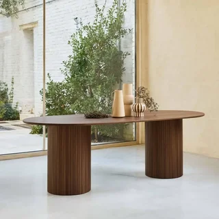Table rectangulaire hévéa massif chêne plaqué 8 personnes 220 cm Estelle