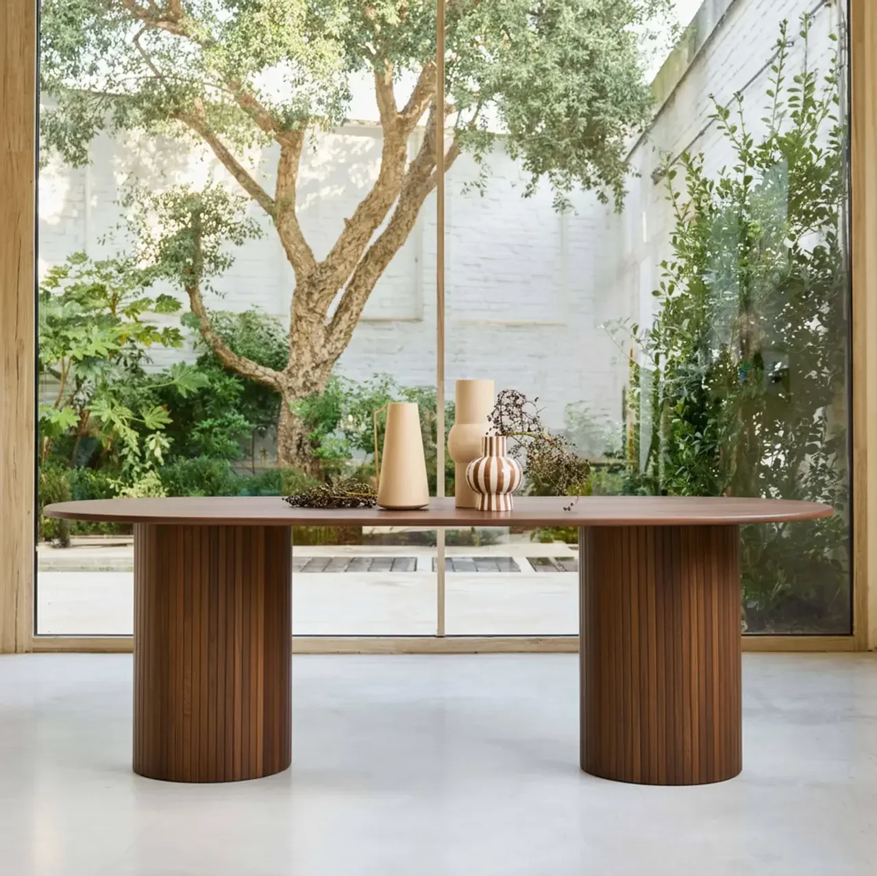 Table rectangulaire hévéa massif chêne plaqué 8 personnes 220 cm Estelle