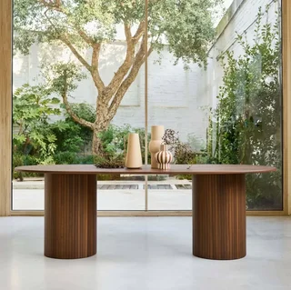 Table rectangulaire hévéa massif chêne plaqué 8 personnes 220 cm Estelle