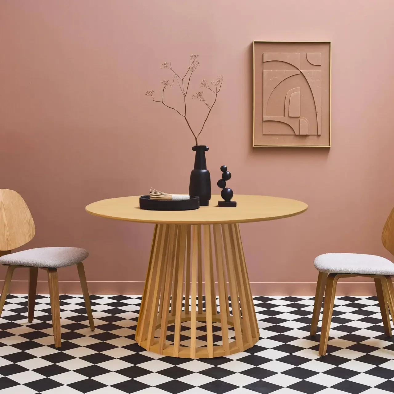 Table ronde 4 personnes bois sapin Ø120 cm style naturel contemporain