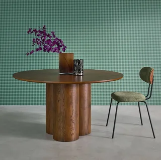 Table ronde 4 personnes bois hévéa massif chêne Leonore 130 cm
