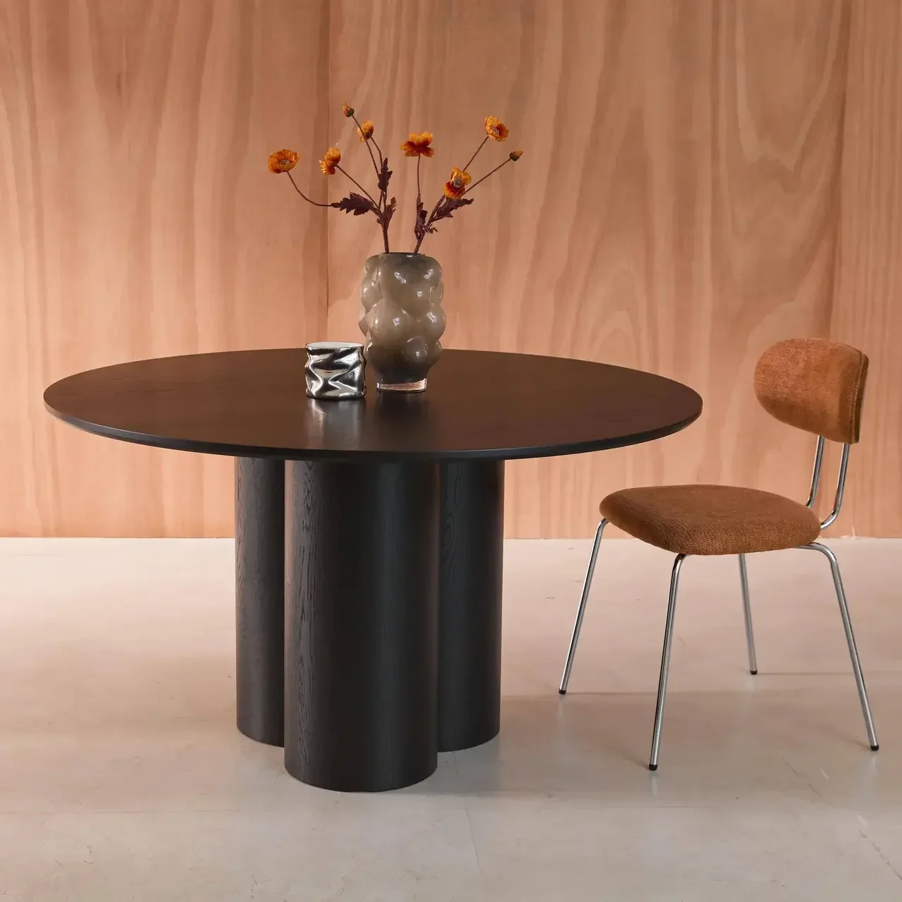 Table ronde 4 personnes hévéa massif chêne Leonore 130 cm