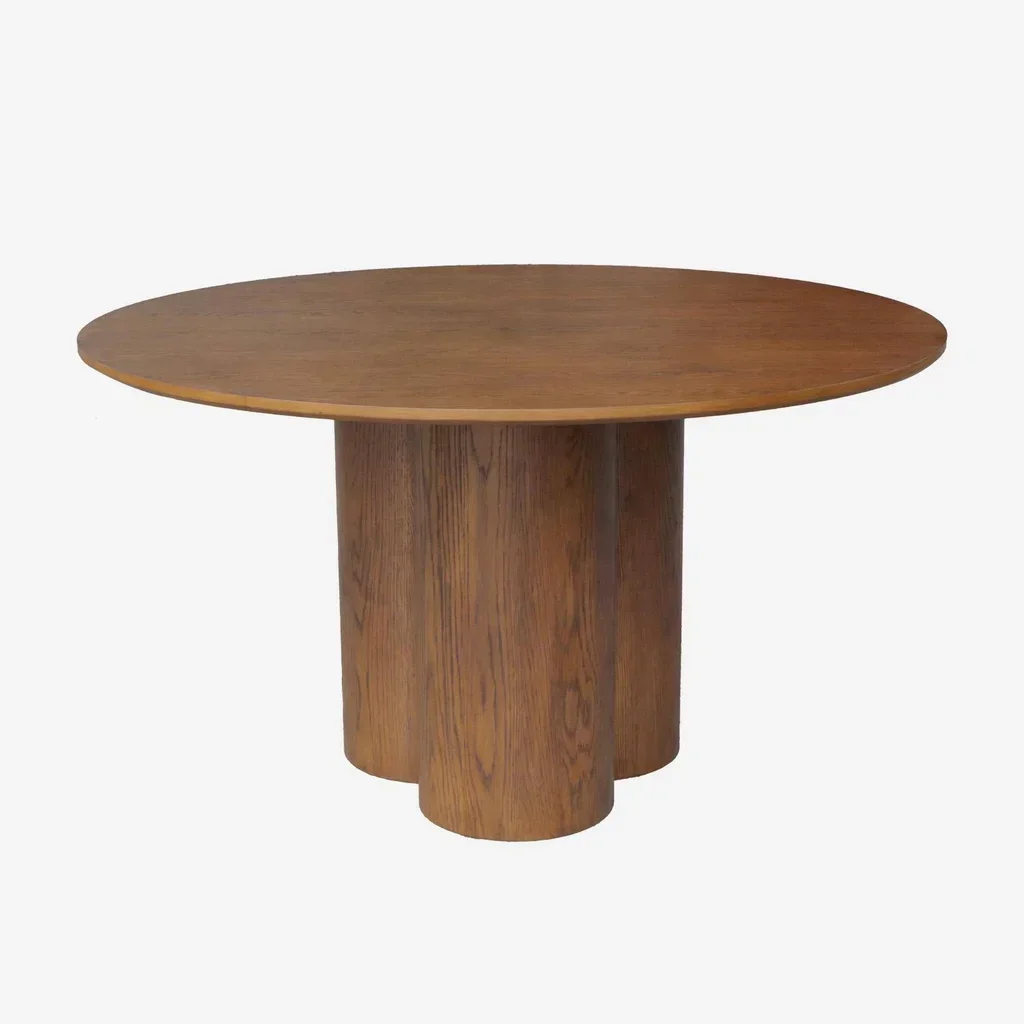 Table ronde 4 personnes bois hévéa massif chêne Leonore 130 cm