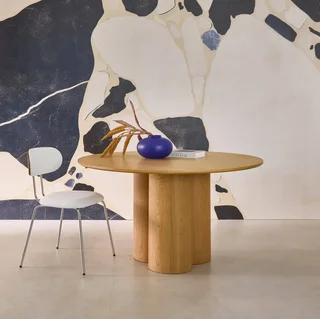 Table ronde 4 personnes hévéa massif chêne Leonore 130cm
