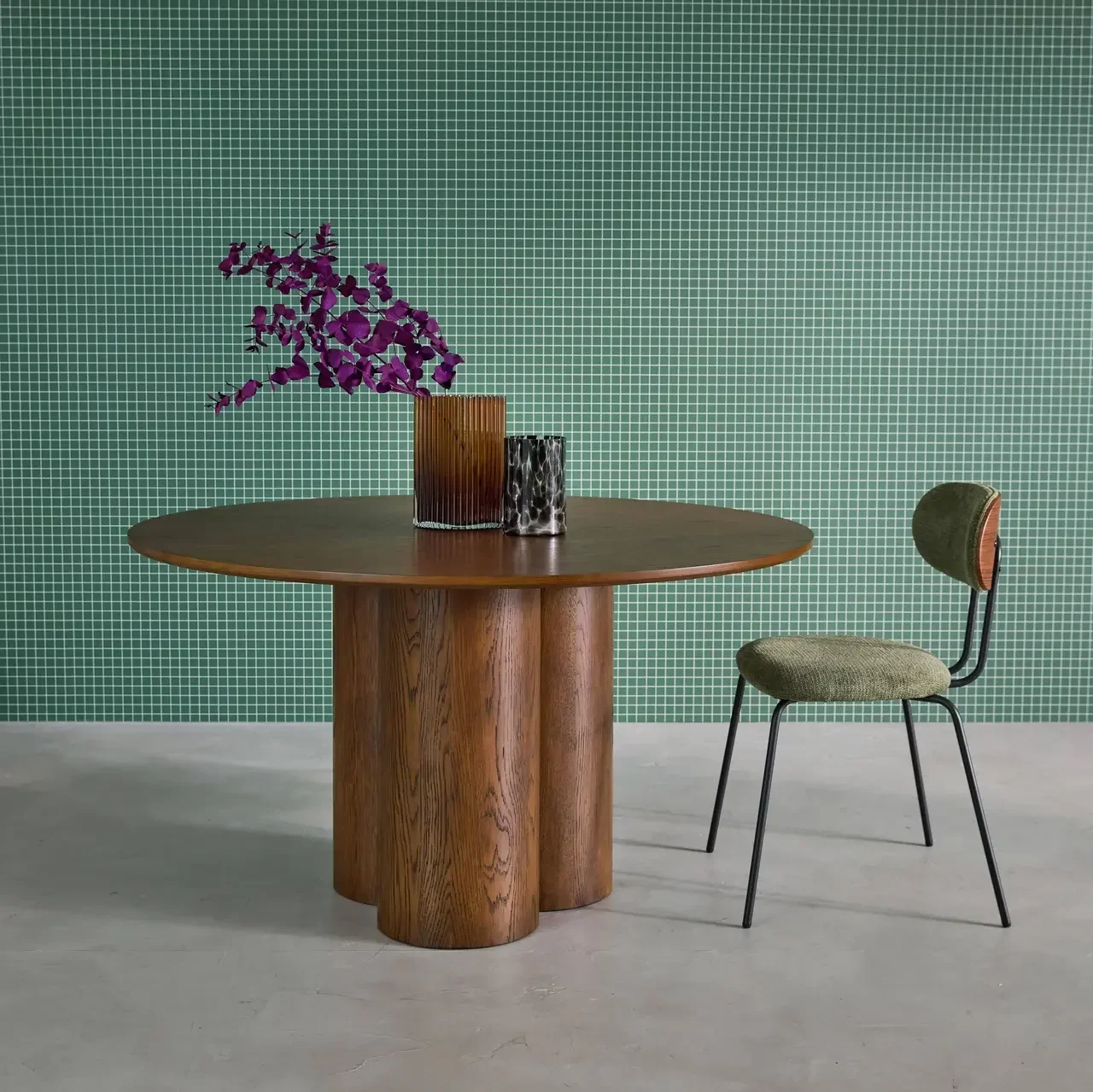 Table ronde 4 personnes bois hévéa massif chêne Leonore 130 cm