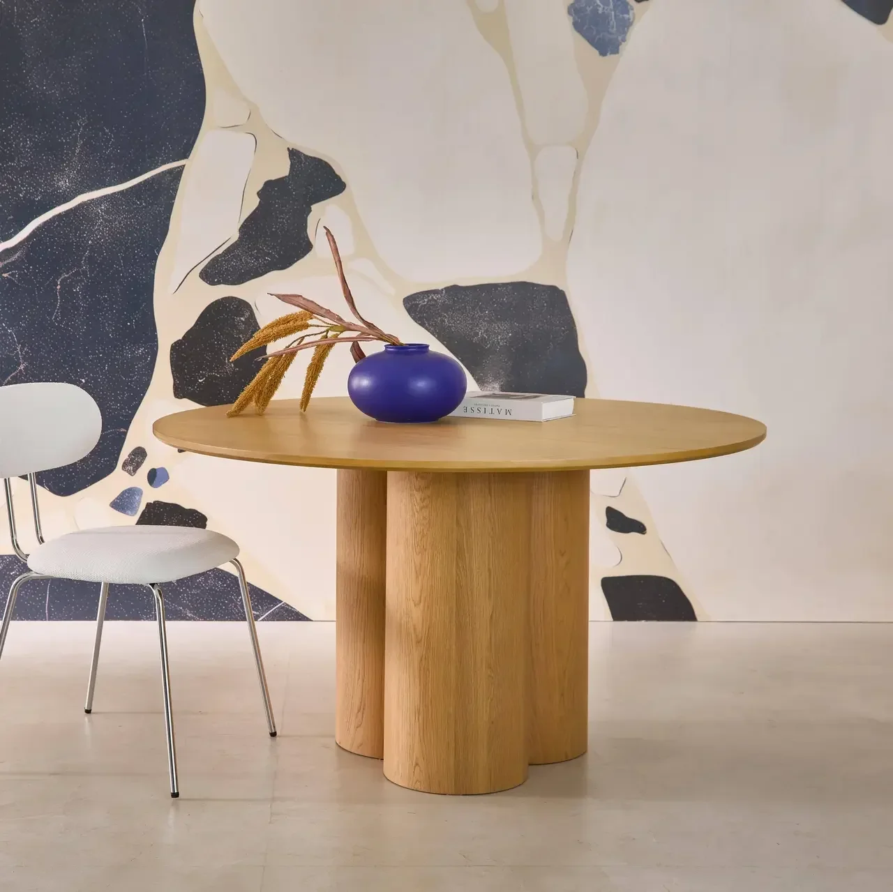 Table ronde 4 personnes hévéa massif chêne Leonore 130cm