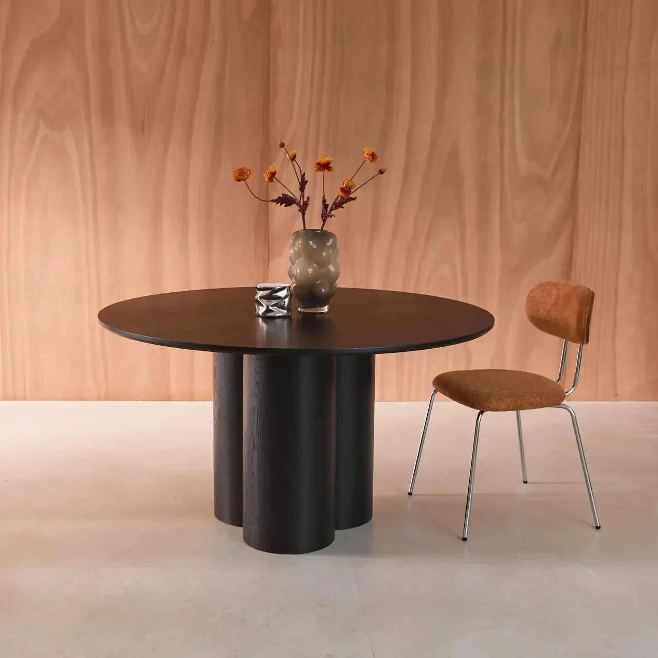 Table ronde 4 personnes hévéa massif chêne Leonore 130 cm