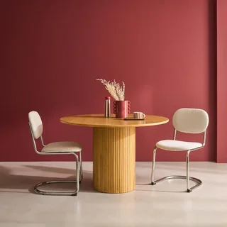 Table ronde 4 personnes hévéa massif et chêne Estelle