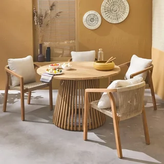 Solid acacia round garden table 4 seater patio outdoor Oviedo