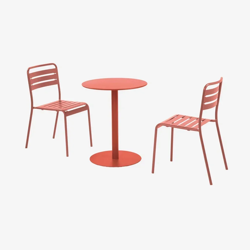 Tavolo bistro rotondo Orea con 2 sedie Amélia antracite acciaio per balcone - set giardino
