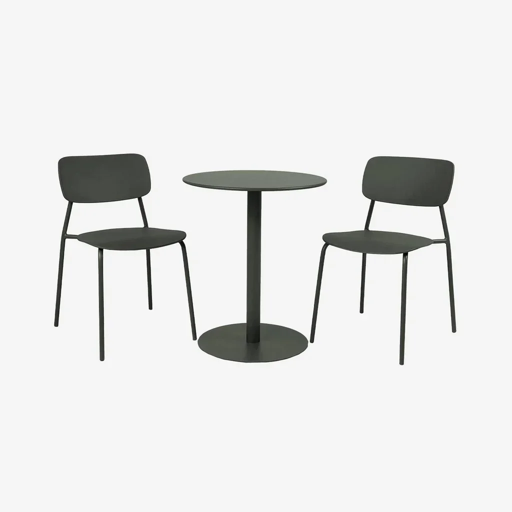 Mesa bistro redonda de acero con 2 sillas para balcón y terraza