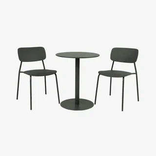 Mesa bistro redonda de acero con 2 sillas para balcón y terraza