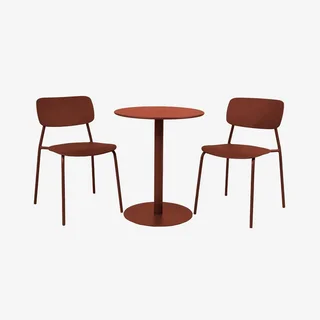 Conjunto mesa redonda bistró y 2 sillas de acero para balcón