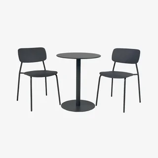 Mesa bistro redonda acero y 2 sillas apilables balcón terraza conjunto