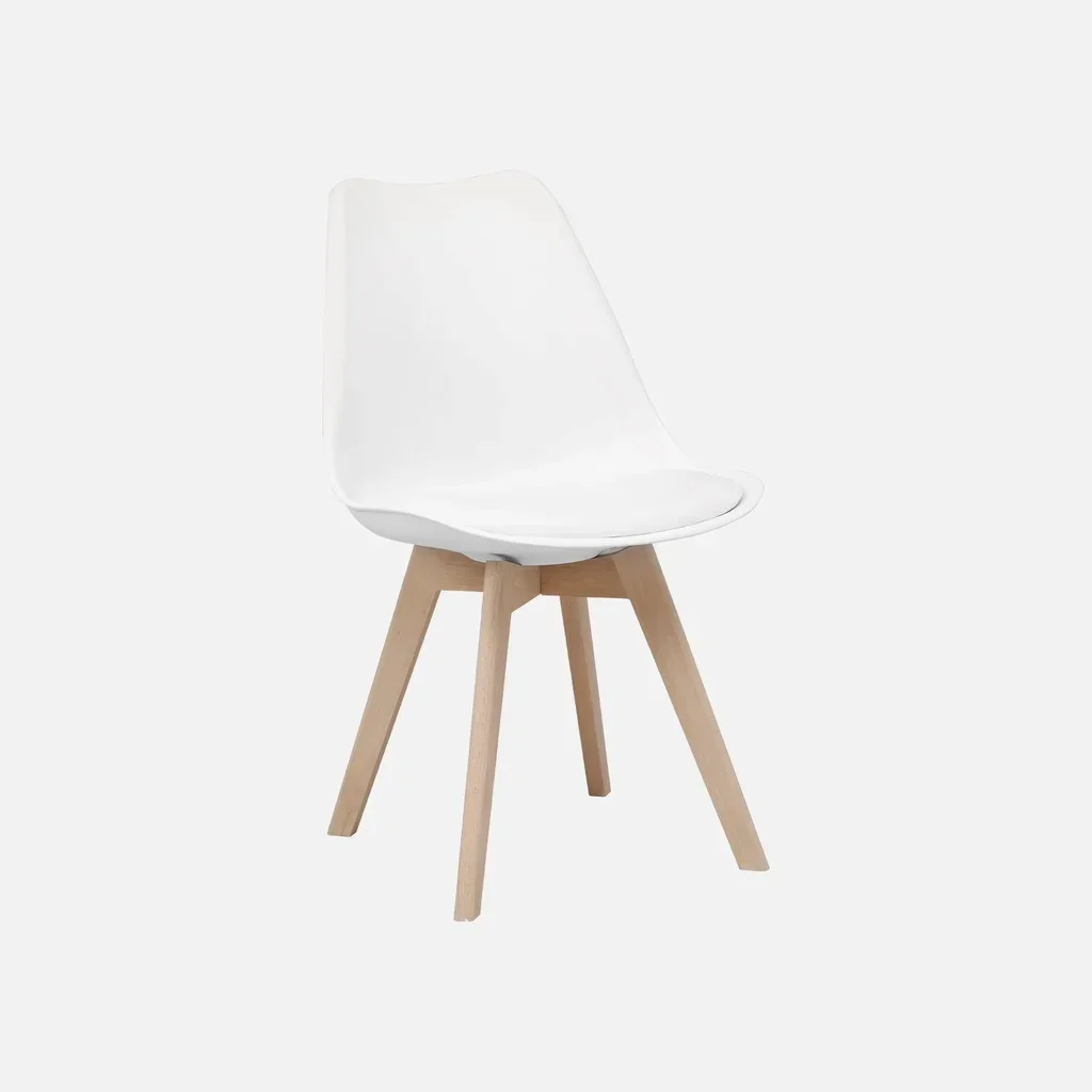 Table ronde scandinave bois blanc avec 2 chaises coussinées Hedvig
