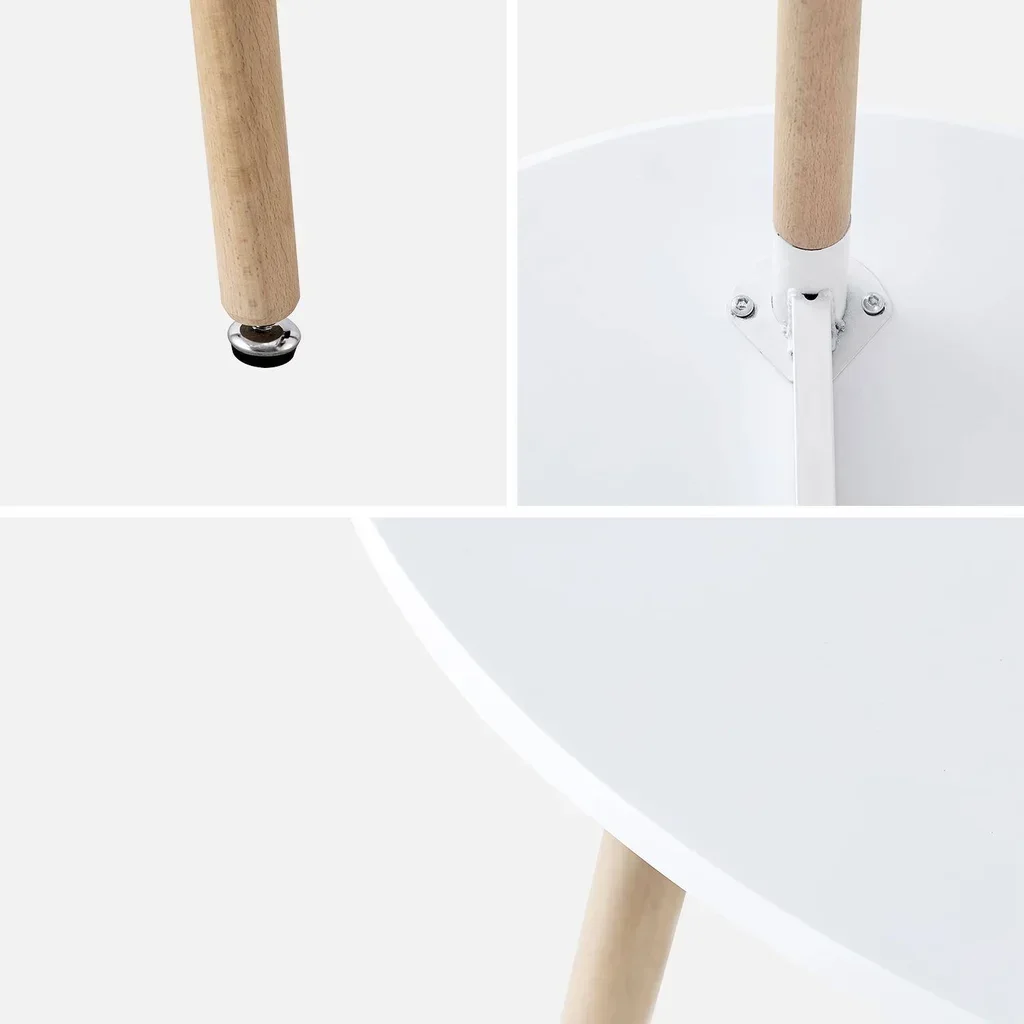 Table ronde scandinave bois blanc avec 2 chaises coussinées Hedvig