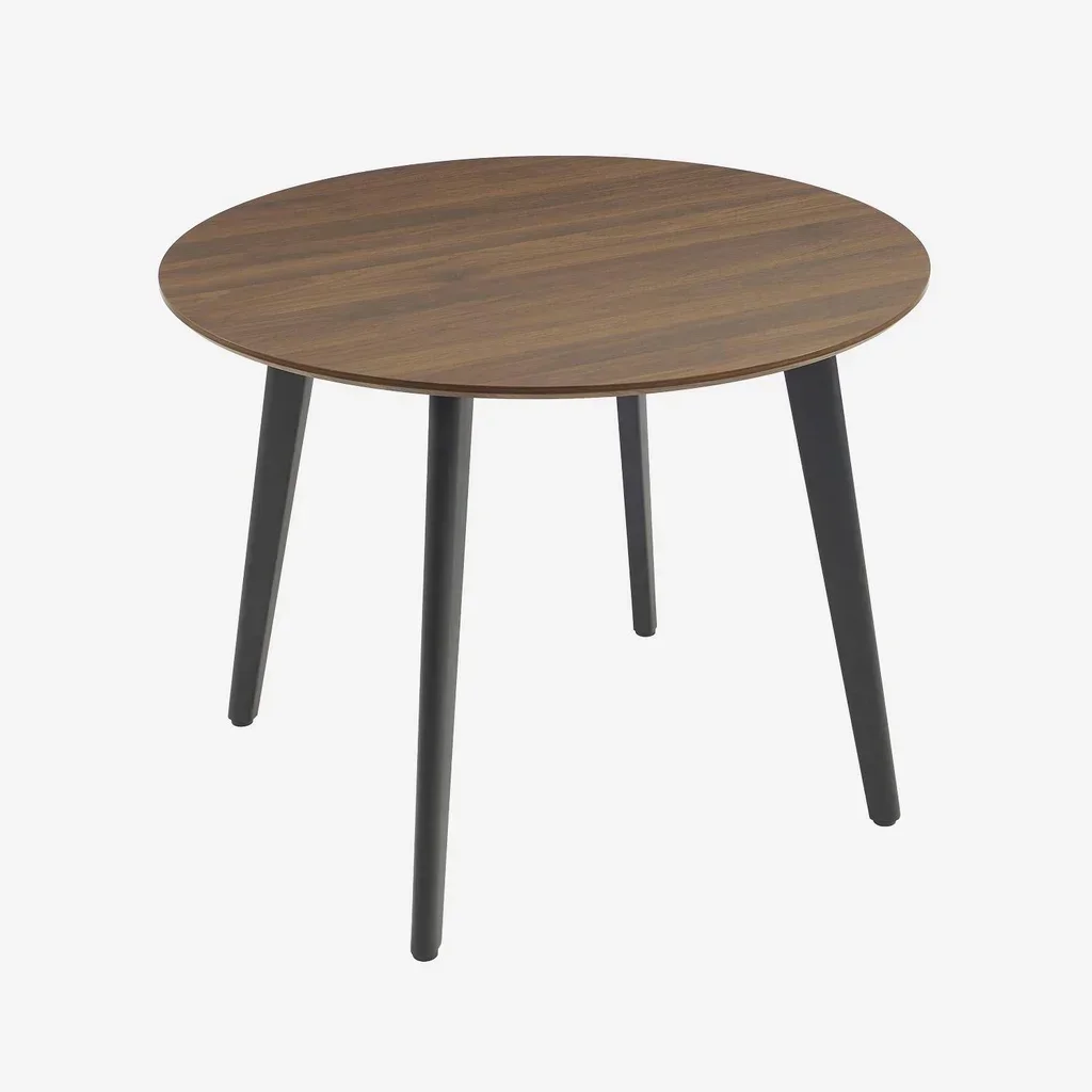 Round wooden dining table 100 cm 4 people black metal legs modern