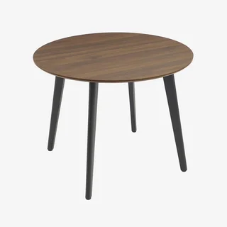 Round wooden dining table 100 cm 4 people black metal legs modern
