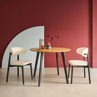 Modern round dining table for 4 wood and black metal Ø100 cm