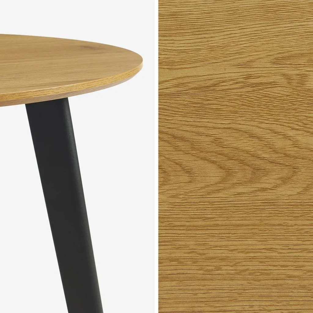 Modern round dining table for 4 wood and black metal Ø100 cm