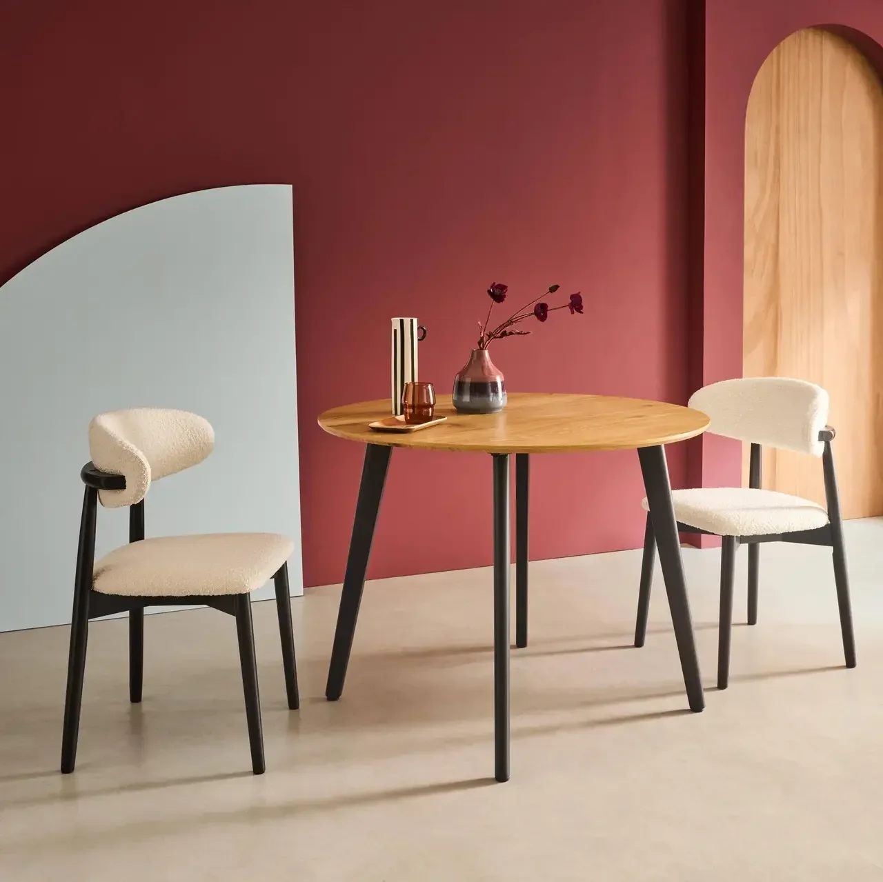 Table ronde 4 personnes bois et métal noir Ø100 cm moderne
