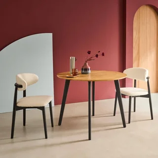 Modern round dining table for 4 wood and black metal Ø100 cm