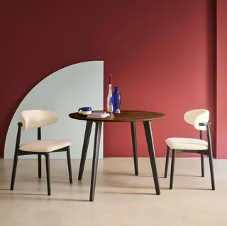Round wooden dining table 100 cm 4 people black metal legs modern